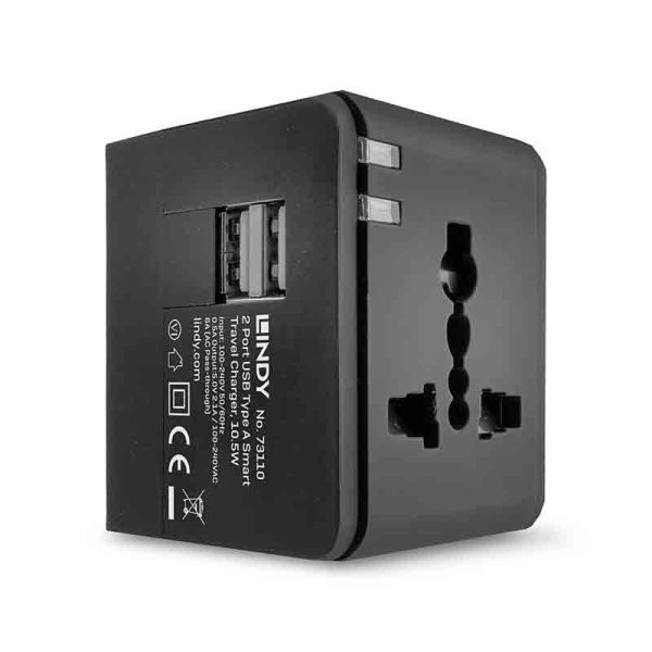 Lindy 2 Port Usb Type A Smart Travel Charger, 10.5w - 73110