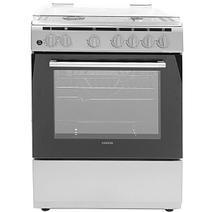 Vestel Freestanding Gas-Cooker 4-Burner Full-Safety, Gas Oven with Rotisserie, Silver - F66G40X-CI