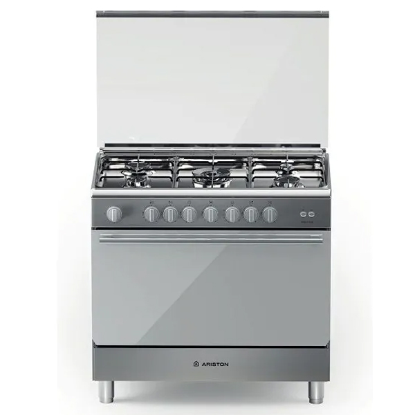 Ariston 90x60cm Freestanding Stainless Steel Cooker with 5 Burners, Silver - BAM951MGSM