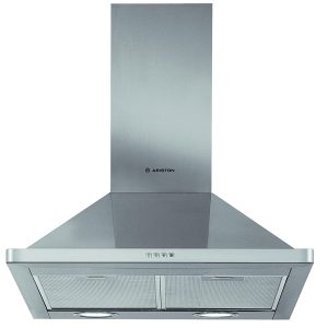 Ariston Built In 60cm Wall mounted Chimney Hood Washable Aluminium Filter 3 Speed Settings, Silver - AHPN64FLMX