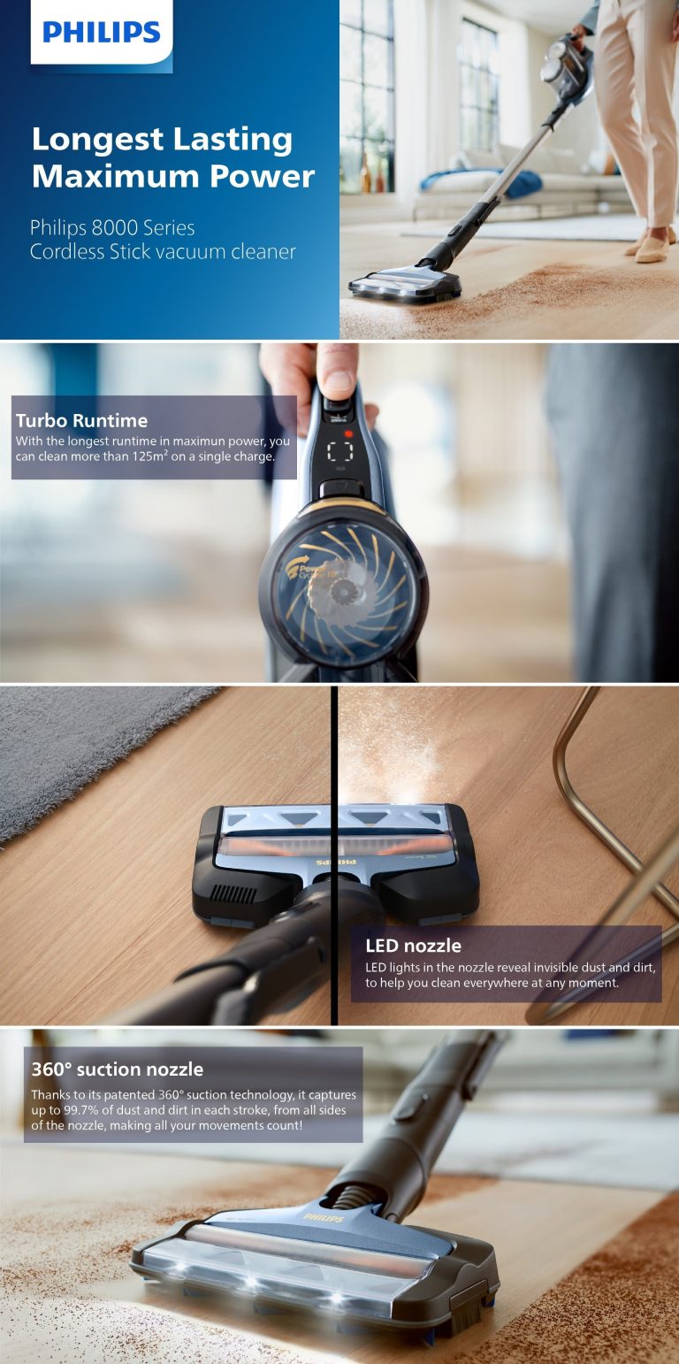 Philips Cordless Vacuum 8000 Series, 360 Suction Nozzle, Black and Blue