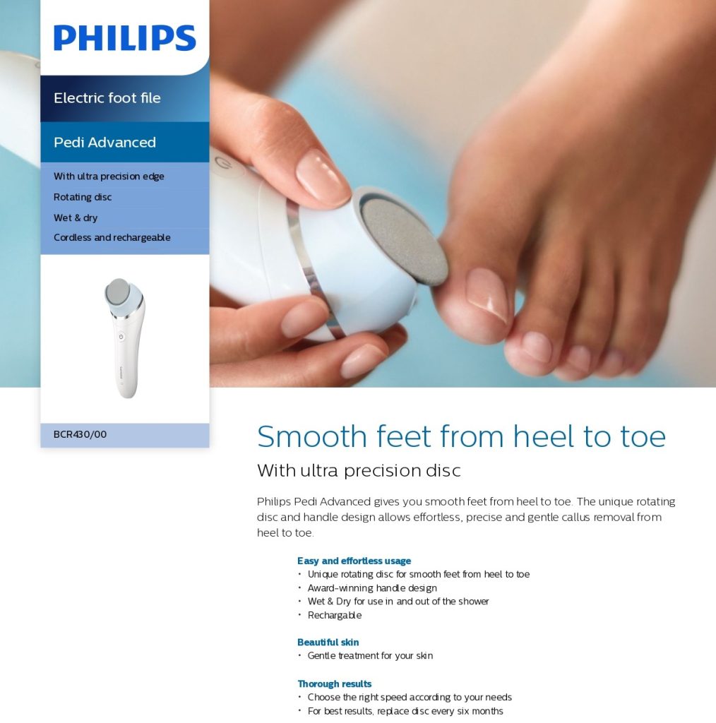 Philips Electric Foot File Pedi Advanced, White BCR430/00 PLUGnPOINT The Marketplace