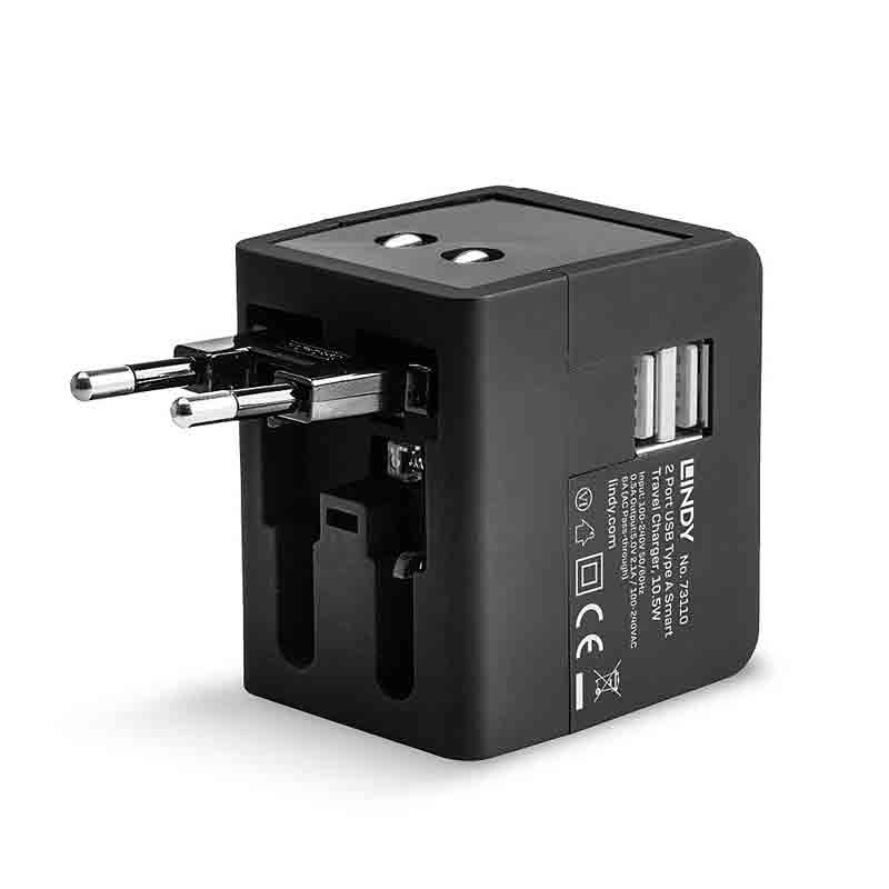 Lindy 2 Port Usb Type A Smart Travel Charger, 10.5w - 73110