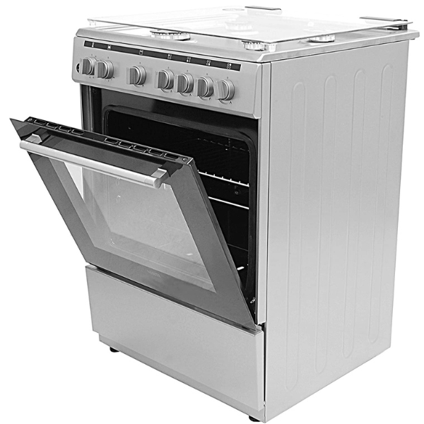 Vestel Freestanding Gas-Cooker 4-Burner Full-Safety, Gas Oven with Rotisserie, Silver - F66G40X-CI