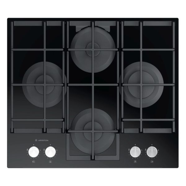 Ariston Built In 60x60cm 4 Burner Gas Hob With Auto Ignition, Full Safety, Black - AGS61SBK