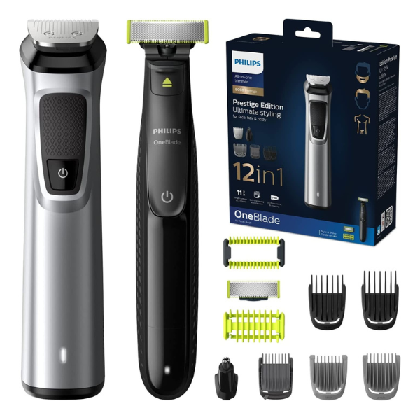 Philips Multigroom series 9000 12-in-1 Face Hair and Body, Silver Black & Green - MG9710/93