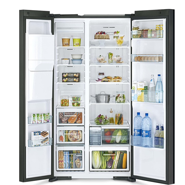 Hitachi 651L Gross Side by Side 2 Door Refrigerator No Frost Fridge Freezer, Black - RSX700GPUK0GBK