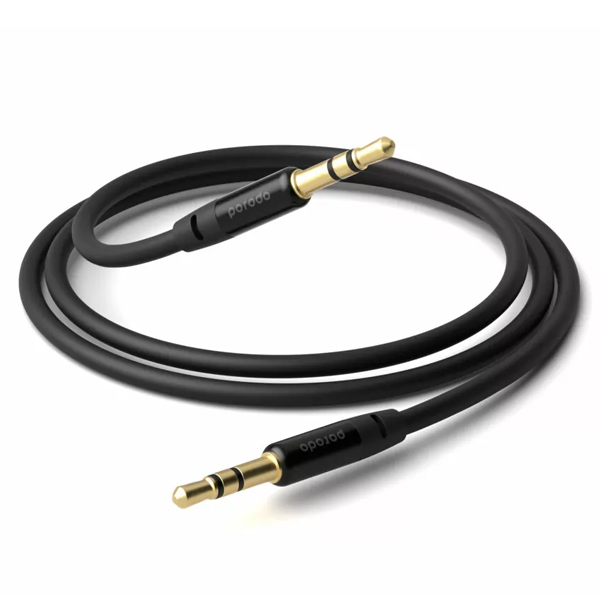 Porodo Blue PVC AUX Audio Cable 3.5mm 1M Black - PB-AU12AUC-BK