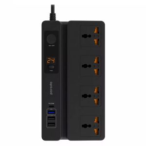 Porodo Multi-Function Socket With Phone Stand and Digital Timer 3M - PD-FWCH007-BK