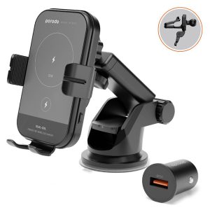 Porodo 3 in 1 Car Charger Mount 15W With QC3.0 Car Charger - PD-WCM15W-BK