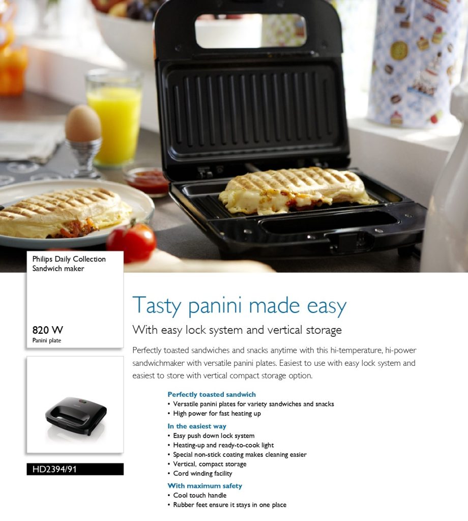Philips Daily Collection Panini Maker, Black HD2394/91 PLUGnPOINT