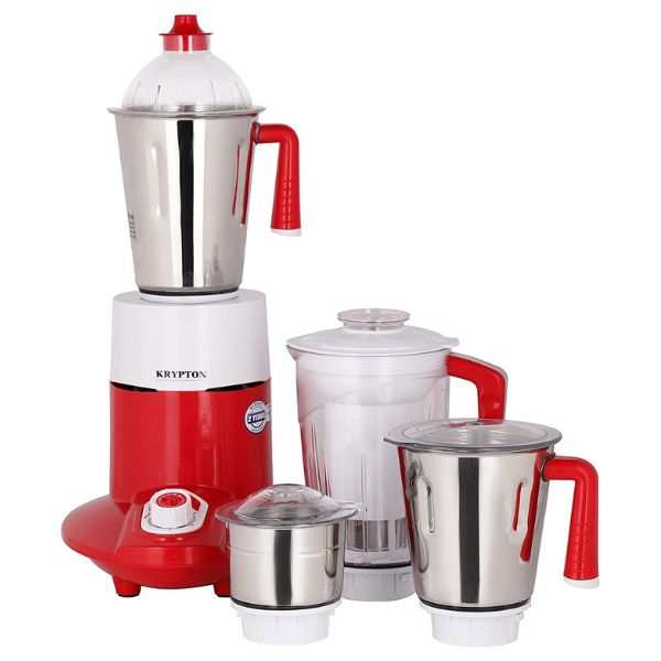 Krypton 3in1 Mixer Grinder Stainless Steel Jar 750W, Silver and Red - KNB6189