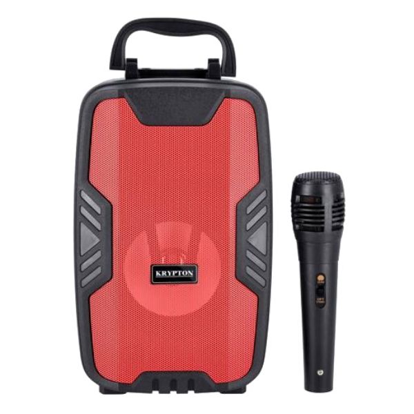 Krypton Portable and Rechargeable Speaker with Microphone, Black and Red - KNMS5202