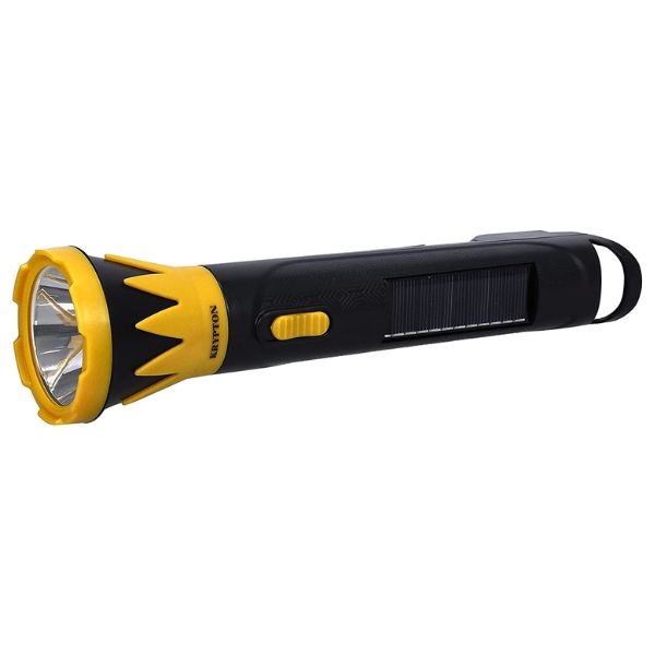 Krypton Rechargeable LED Torch With Solar Panel 3W LED, Yellow and Black - KNFL5159