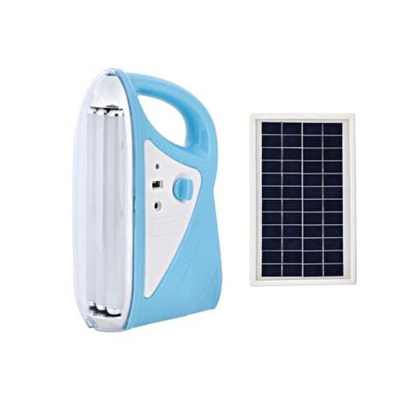 Krypton Rechargeable Lantern with Solar Panel, White and Blue - KNSE5173