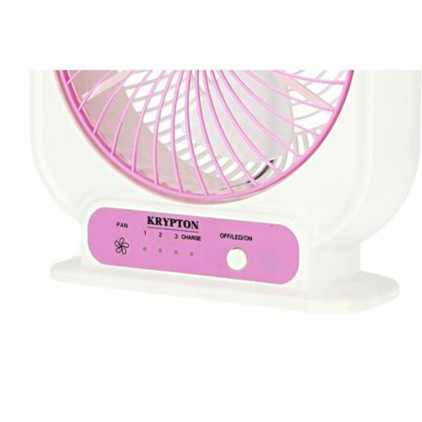 Krypton 8 Inch Rechargeable Mini Table Fan, White and Pink - KNF222