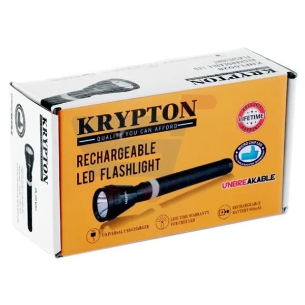 Krypton 1900mAh Rechargeable Flash Light, Black - KNFL5026