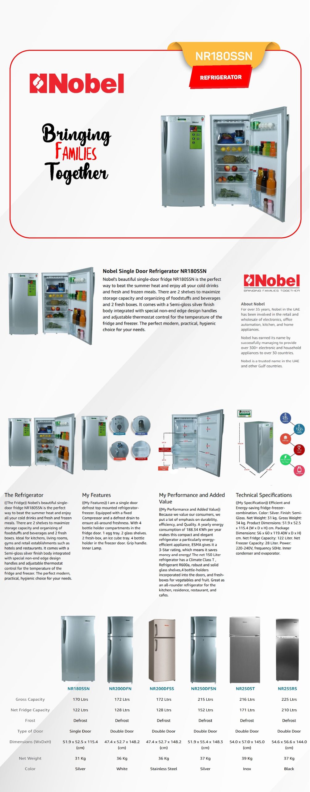Nobel NR180SSN |  Single Door Refrigerator 170 L