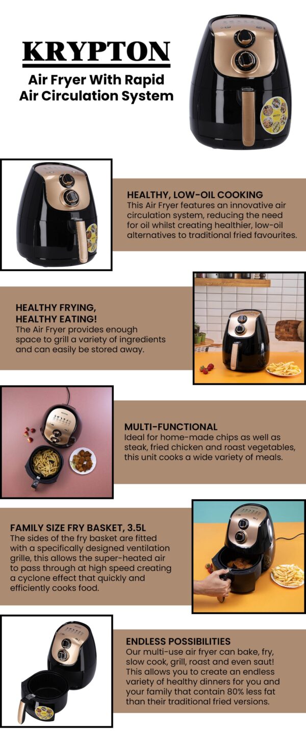 Krypton Air Fryer With Rapid Circulation System 3.5L 1500W, Rose Gold