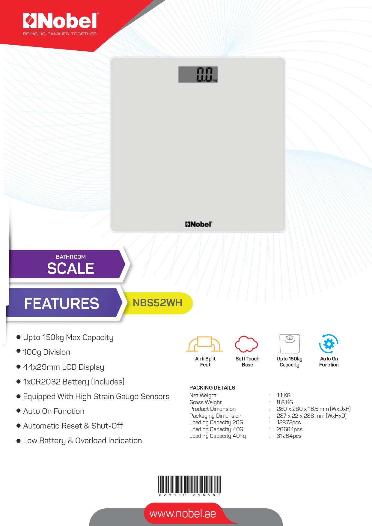 Nobel 150 Kg Weighing Scale - NBS52WH