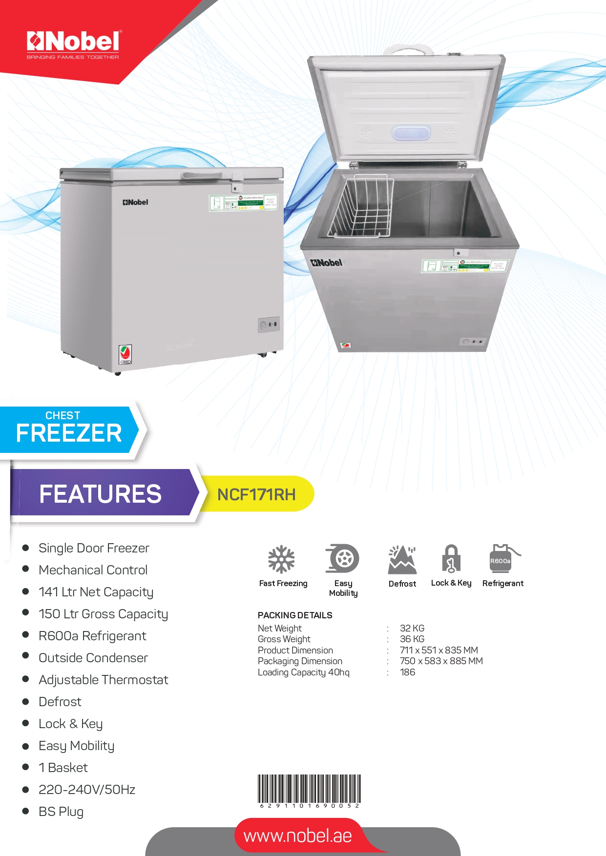 Nobel NCF171RH | Chest Freezer 