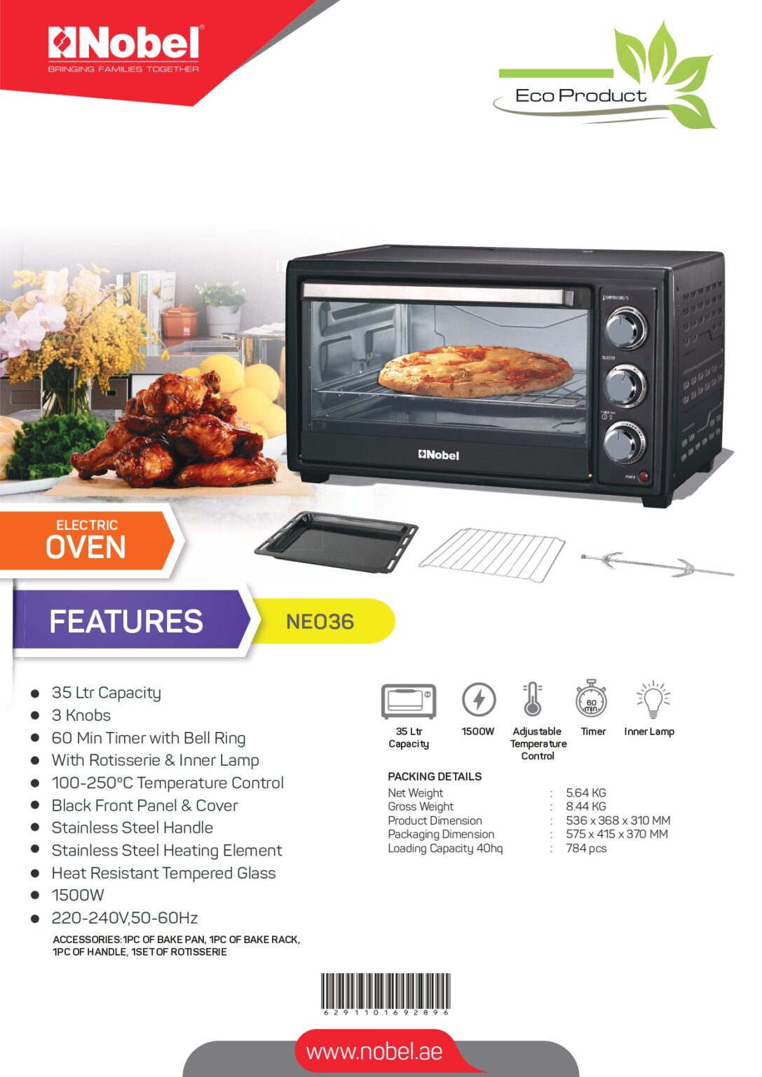 Nobel NEO36 Electric Oven 35 Liters 1500W PLUGnPOINT