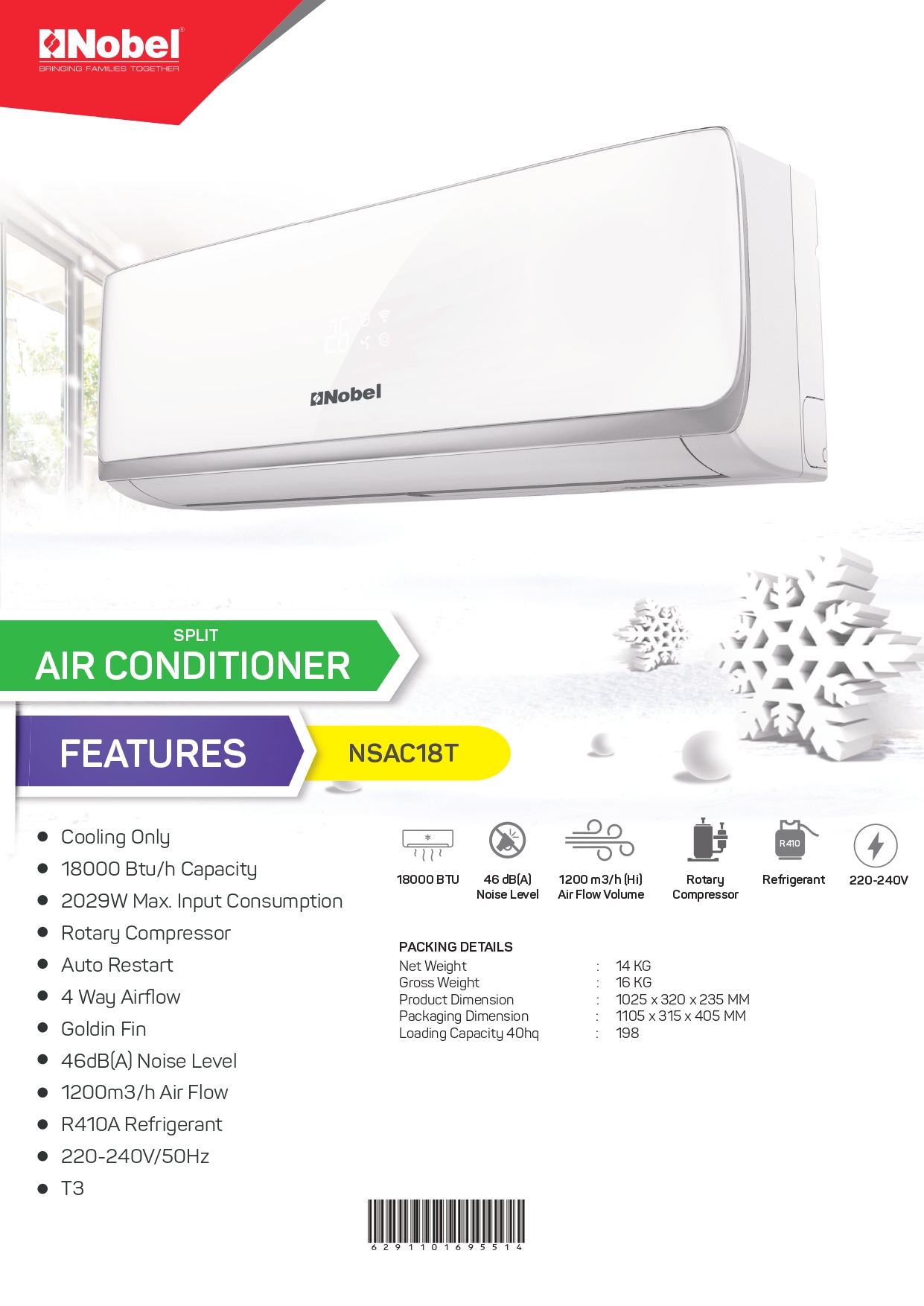 Nobel NSAC18T | Split Air Conditioner 1.5 Ton