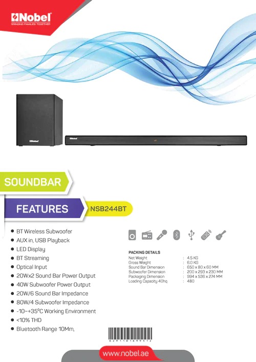 Nobel NSB244BT | Bluetooth Speaker Sound Bar