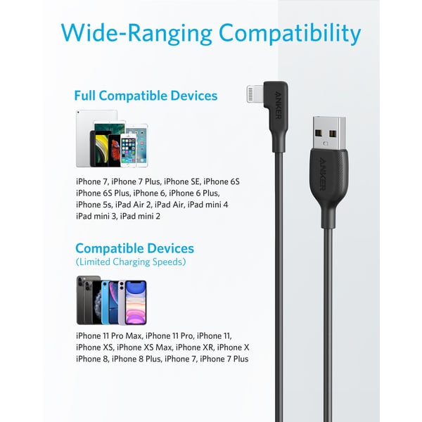 Right Angle USB-A to Lightning Cable | 3 Feet | PLUGnPOINT