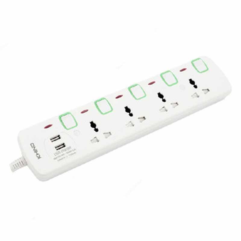 Khind 4 Way Extension Uk Type Plug 5m (Fireproof) Bs Plug, With Usb for Charging, Neon Light, With Individual Switch - ES8143U 5M