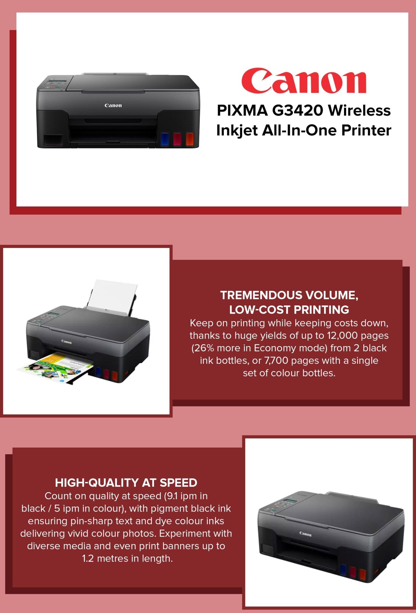 Canon PIXMA Wireless Color 3in1 Refillable Mega Tank Inkjet Printer