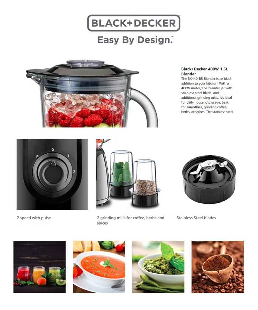 Black+Decker BX440B5 Blender with Grinder PLUGnPOINT