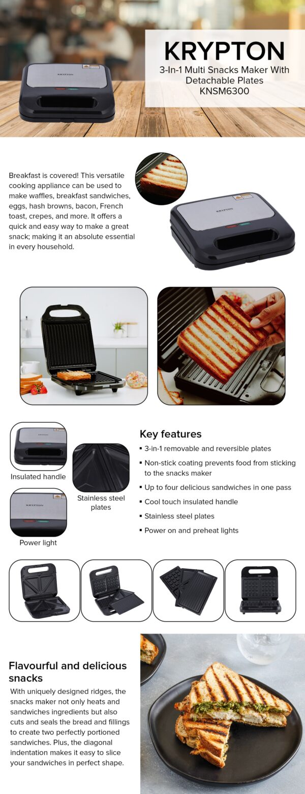 Krypton KNSM6300 3-in-1 Multi Snacks Maker | PLUGnPOINT