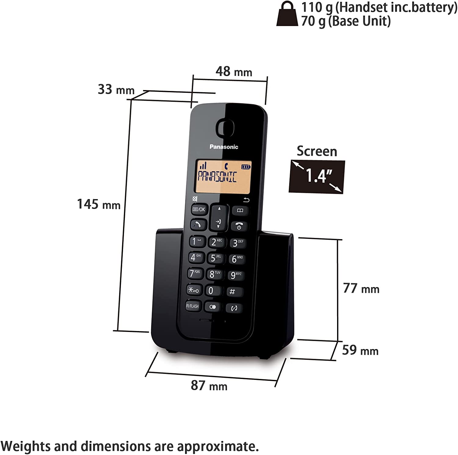 Panasonic Digital Cordless Phone with Caller ID Single Handset, Black - KX-TGB110UE1