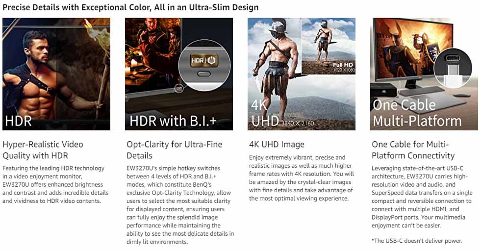 BenQ 31.5-inch 4K HDR Gaming Monitor with Eye Care Technology - EW3270U