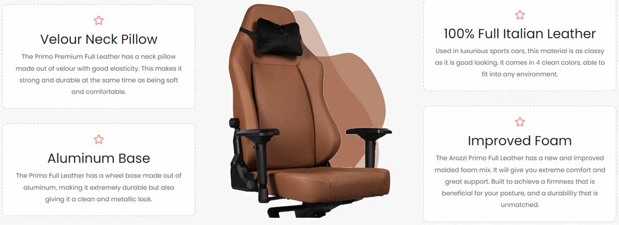 Arozzi Primo Full Premium Leather Gaming Chair - PRIMO-PREM