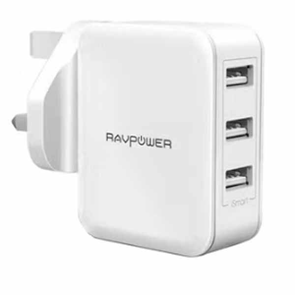 RavPower 30W 3 Port Wall Charger UK، White - PC020.WT