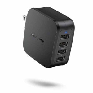 RavPower USB Wall Charger 40W 8A 4-Port with Foldable Plug, iPhone Charger, Black - PC026