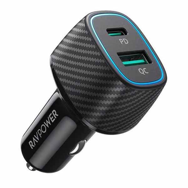 RavPower PD Pioneer 48W 2-Port USB Car Charger, Black - VC009
