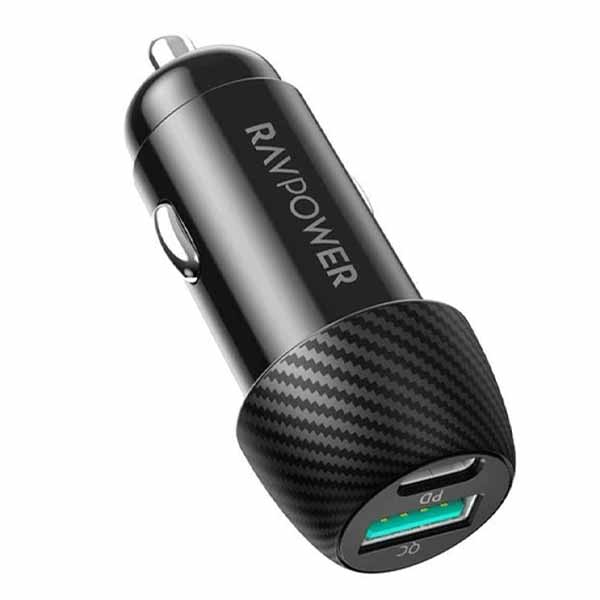 Ravpower 49W Car Charger + 1m Lightning Cable, Black - VC031