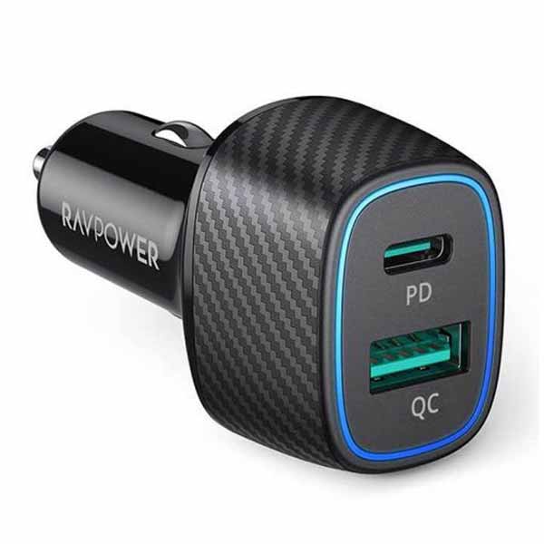 RavPower PD Pioneer 48W 2-Port USB Car Charger, Black - VC009