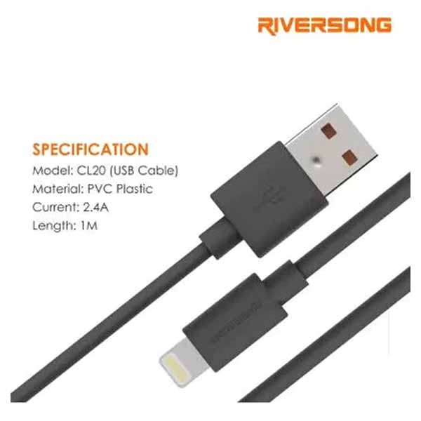 Riversong Beta 2.4A Fast Charging Lightning Cable 1M, Black - BETA-CL20