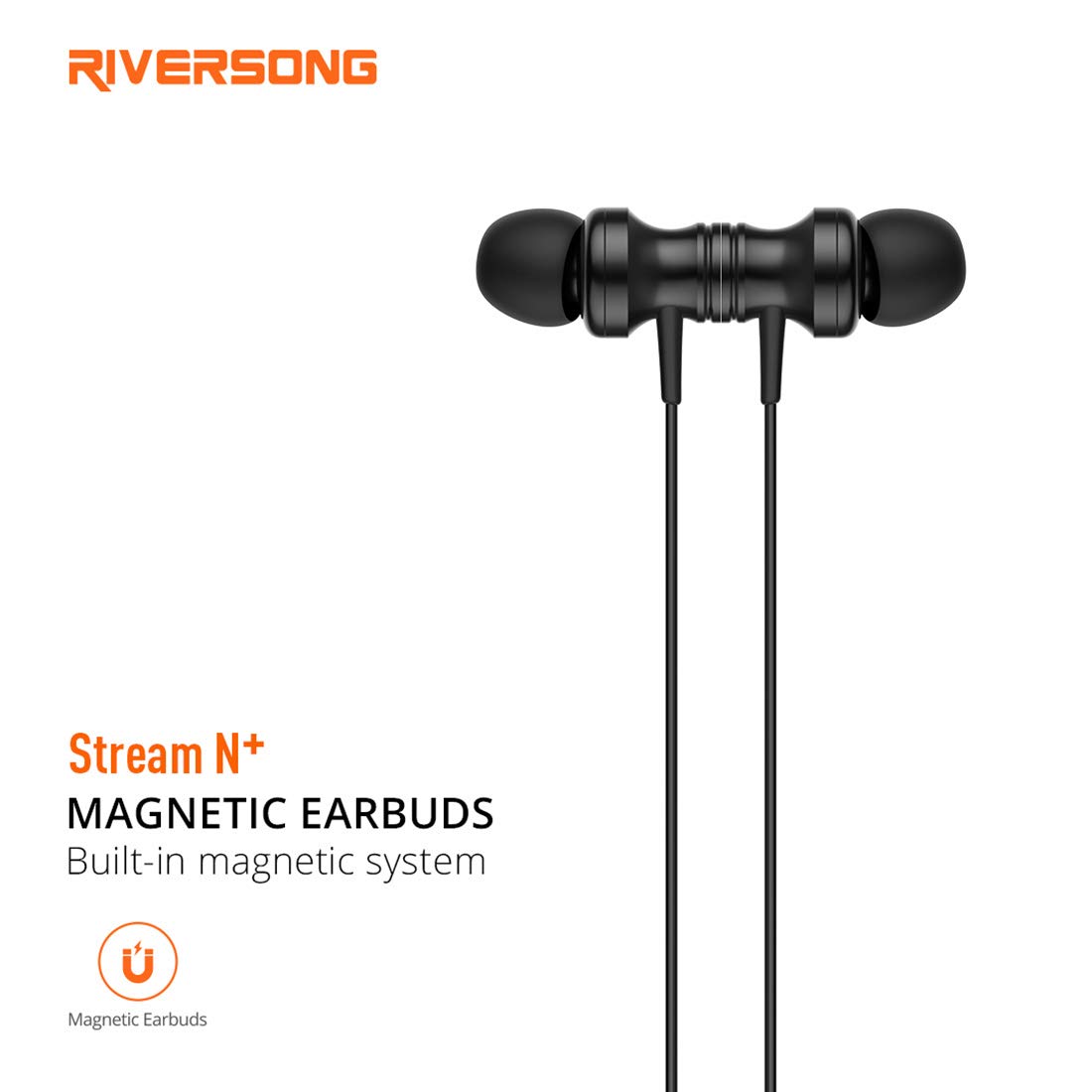 Riversong Wireless Neckband Earphones, Black - STREAMN+-EA65