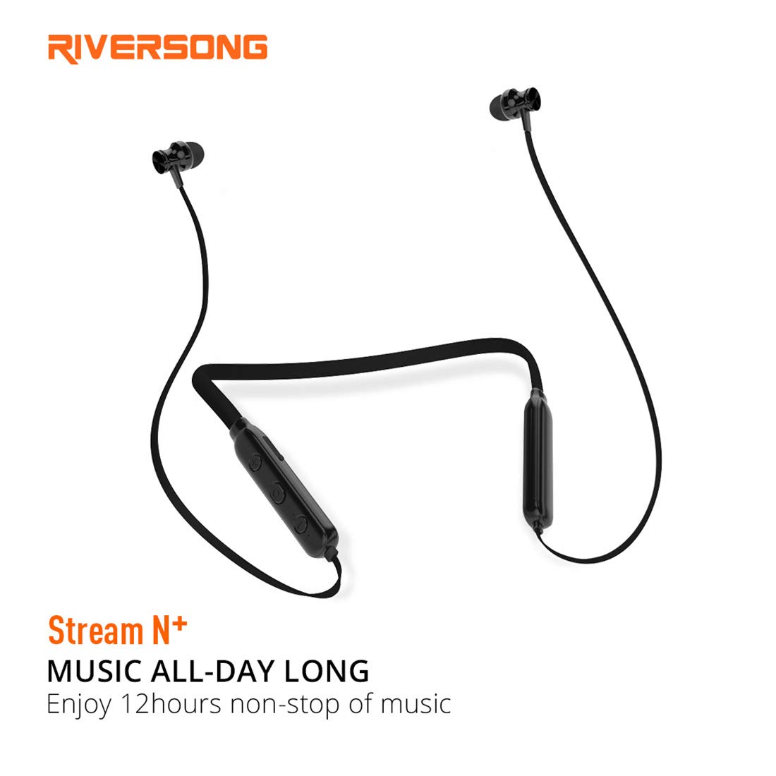Riversong Wireless Neckband Earphones, Black - STREAMN+-EA65