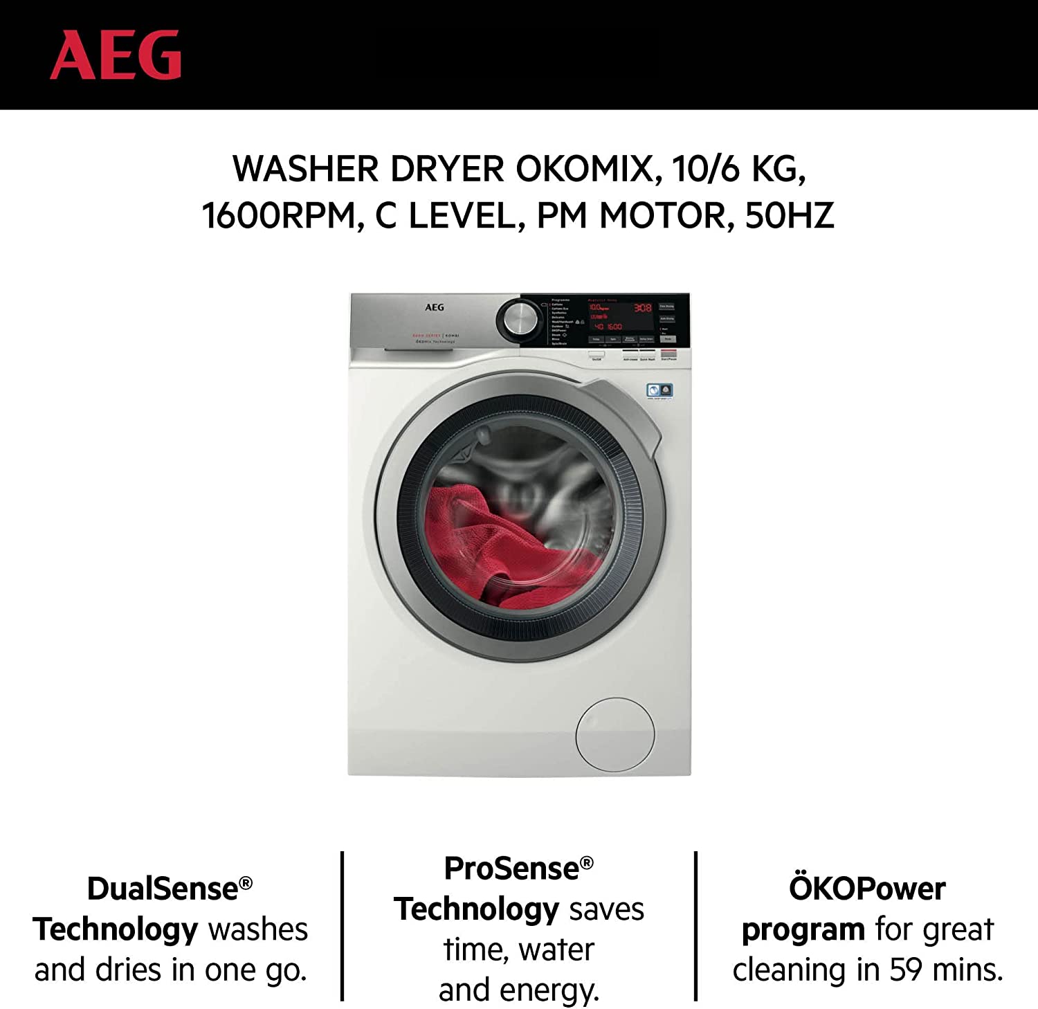 AEG LWX8C1612W | 10 kg Washer Dryer 
