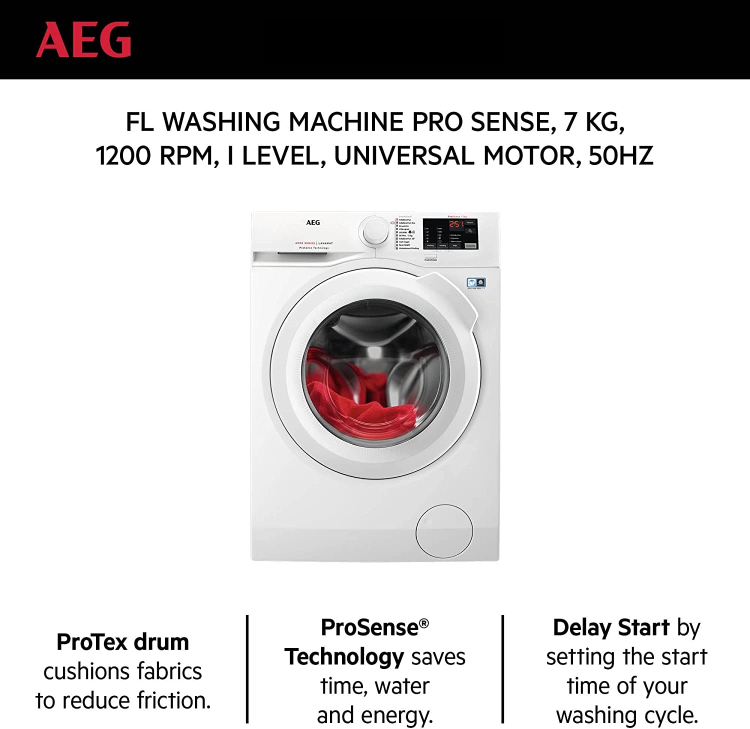 AEG LFW6I7261B |  7 kg Washing Machine Front Load 