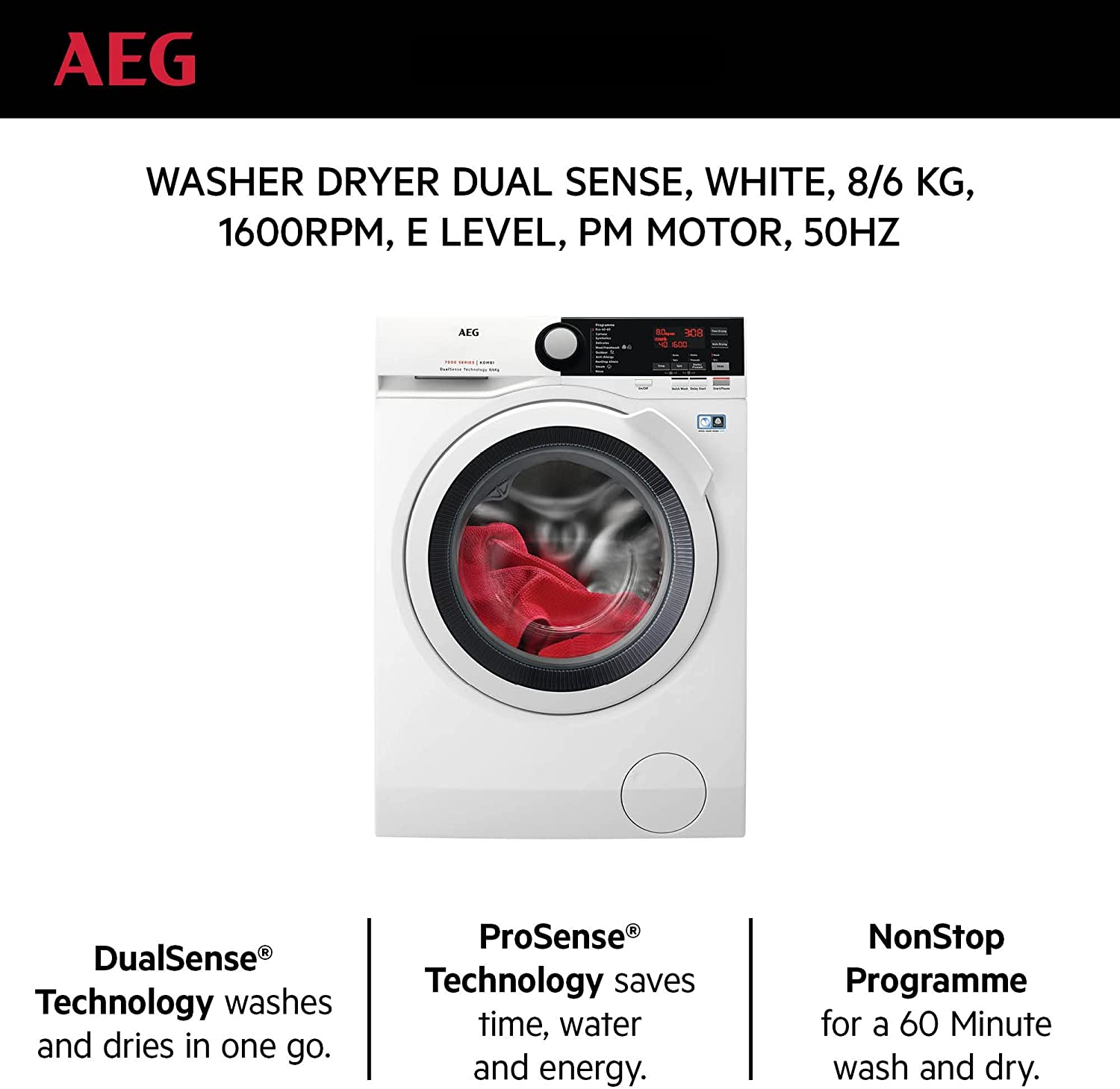 AEG LWX7E8611B | Washer Dryer 8kg / 6kg 

