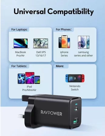 RavPower PD 45W2-Port Wall Charger, Black - PC171