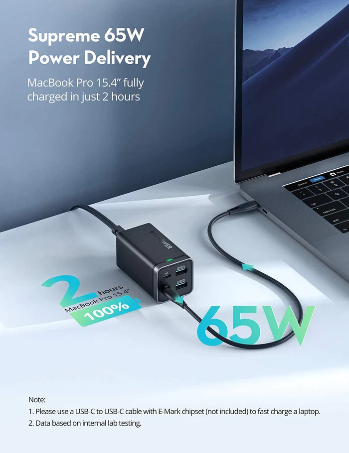 RavPower 65W 4-Port GaN Tech USB C Desktop Charge - PC136