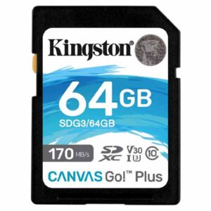 Kingston SD Card 64GB SDXC Canvas Go Plus 170R C10 UHS-I U3 V30 - SDG3/64GB